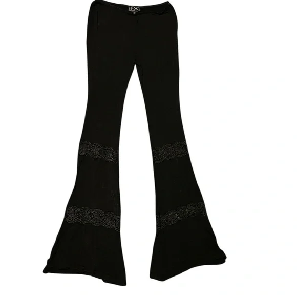 POL Black Flare Pants with Lace Detail - Picture 1 of 4